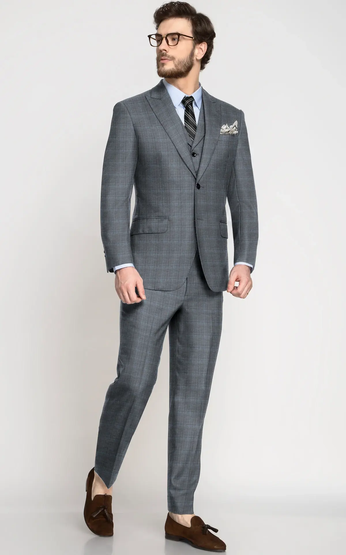 Ash Grey Windowpane Checks Wool Suit