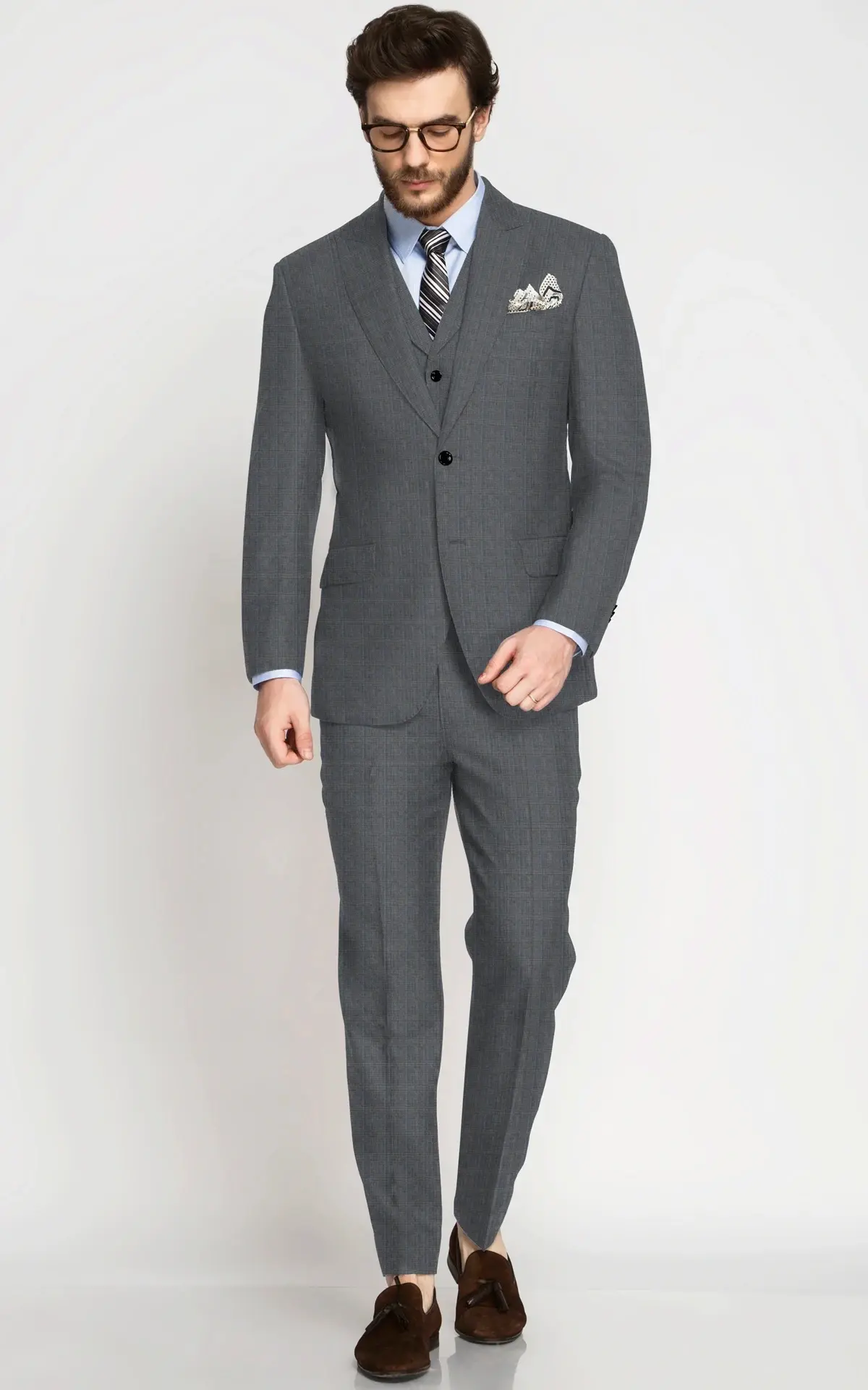 Blue Checks Grey Plaid Vegan Suit