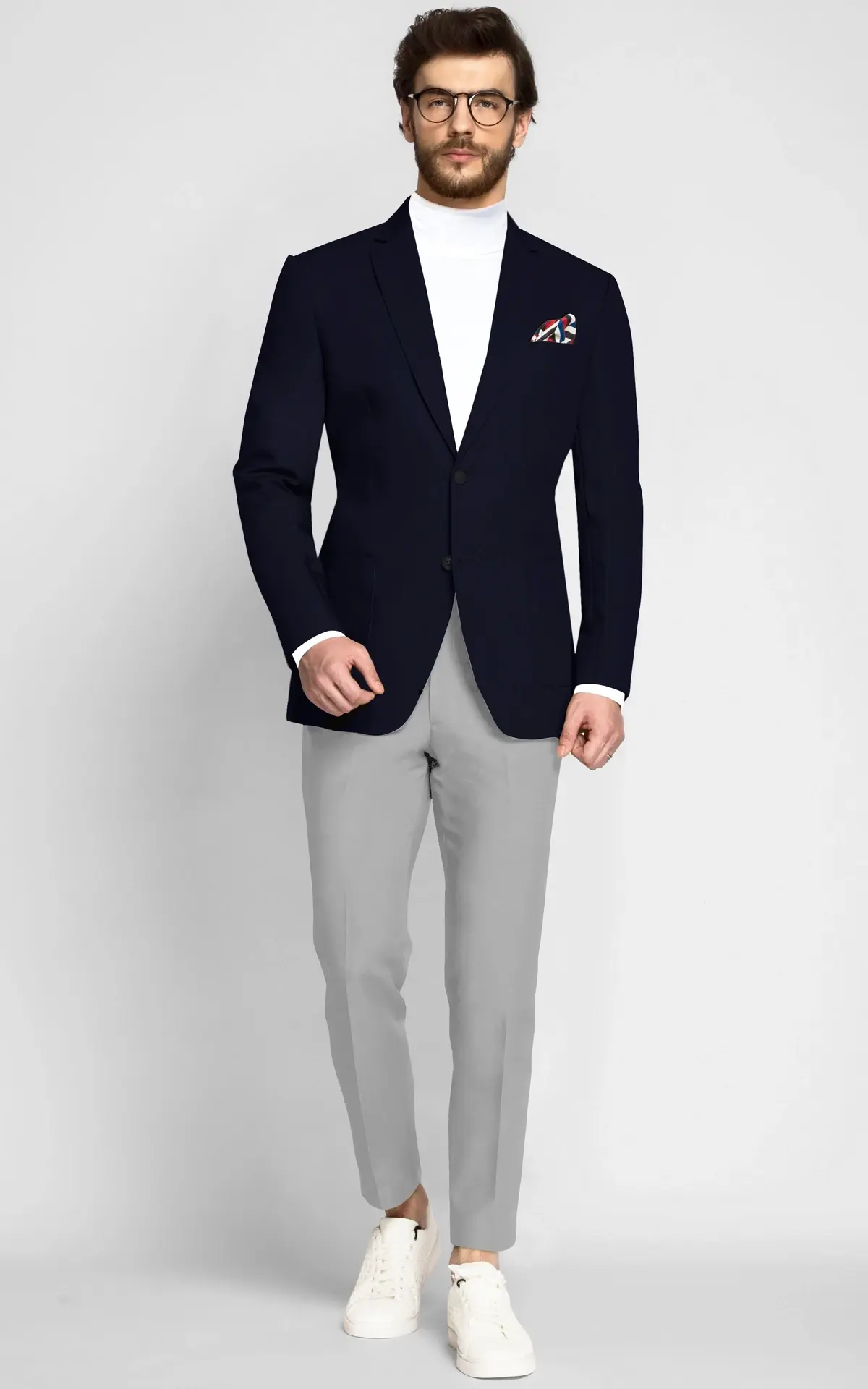 Classic Navy Blue Cotton Blazer