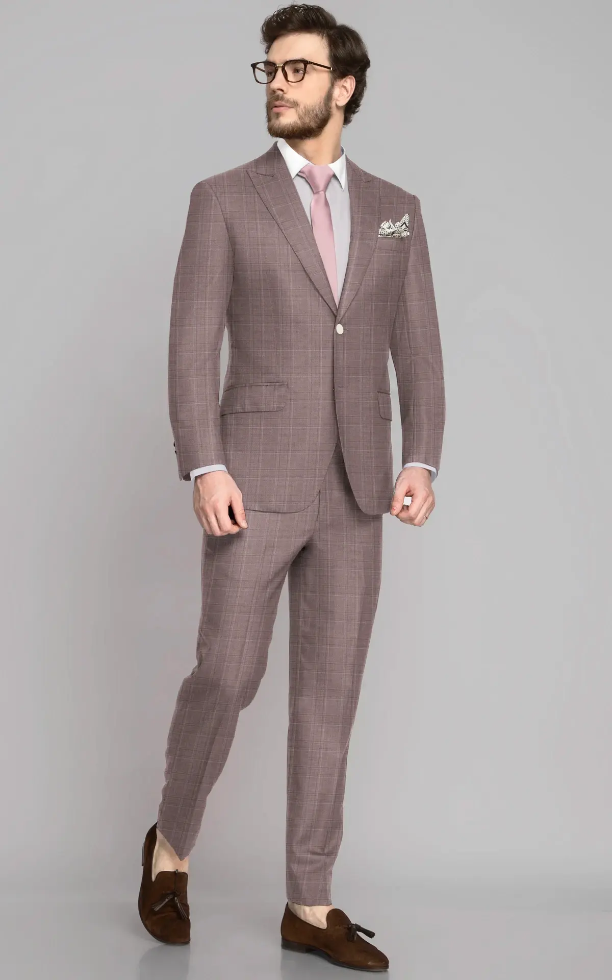 Dusty Pink Plaid Wool Suit