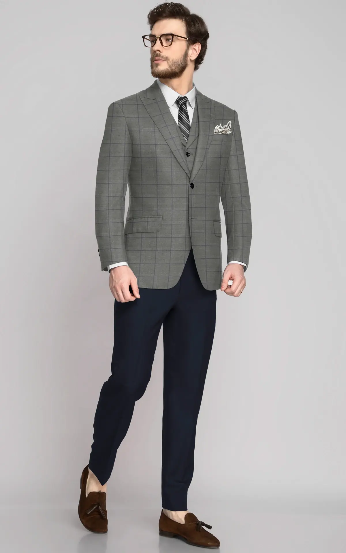 Grey Purple Checks Blazer