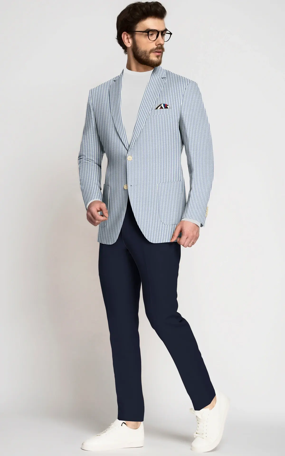 Light Blue Seersucker Cotton Blazer