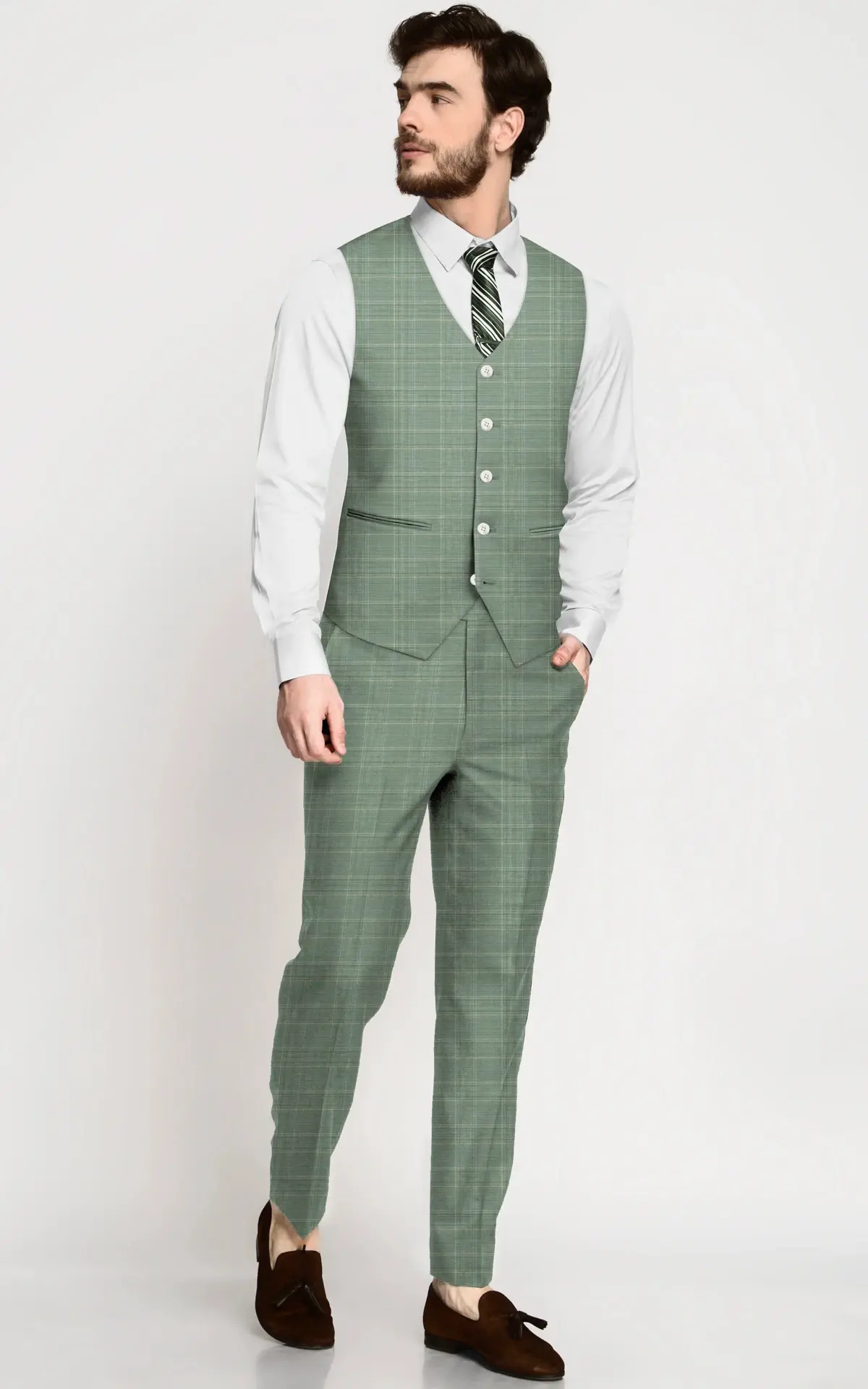 Light Green Plaid Wool Vest