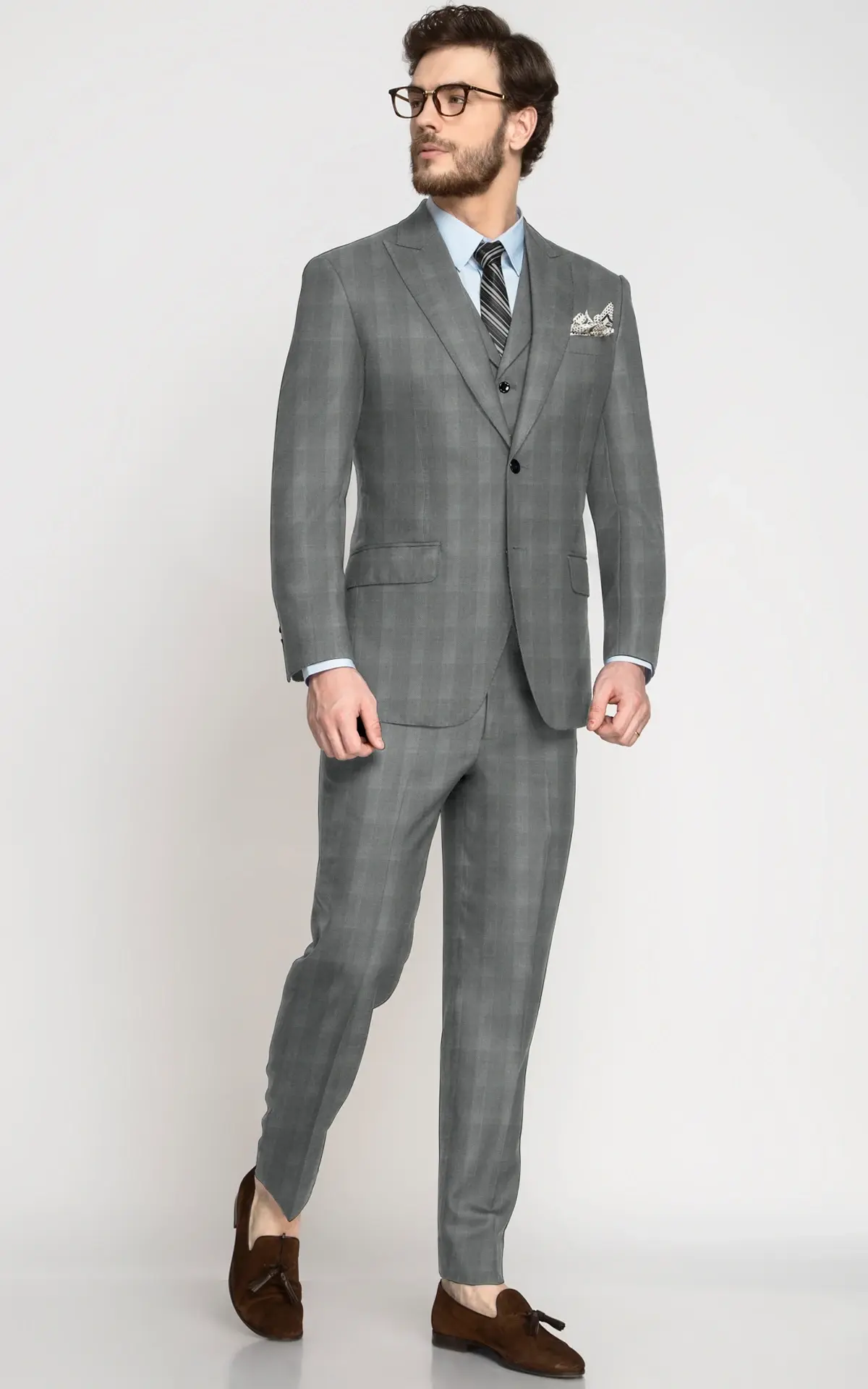 Light Grey Checks Wool Suit