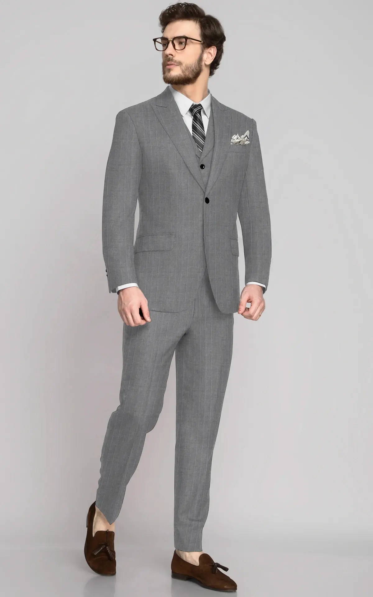 Light Grey Stripes Vegan Suit