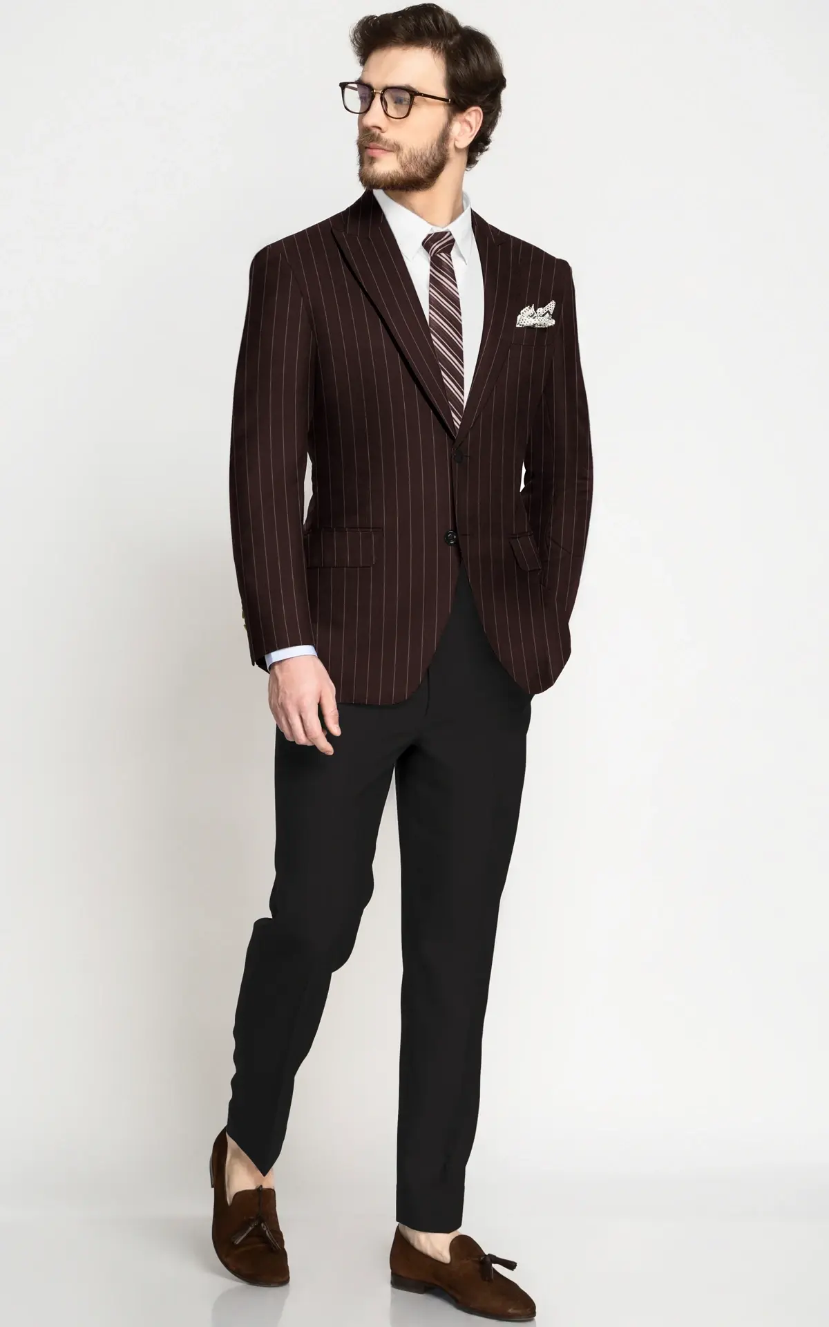 Maroon Striped Wool Blazer