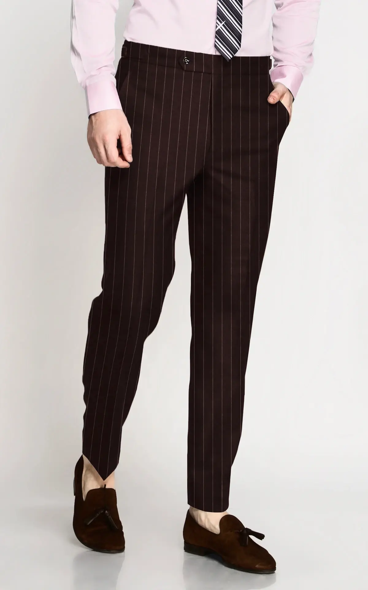 Maroon Striped Wool Pants