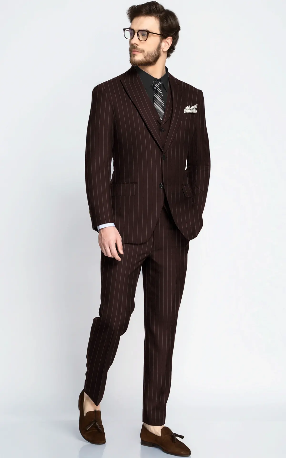 Maroon Striped Wool Suit