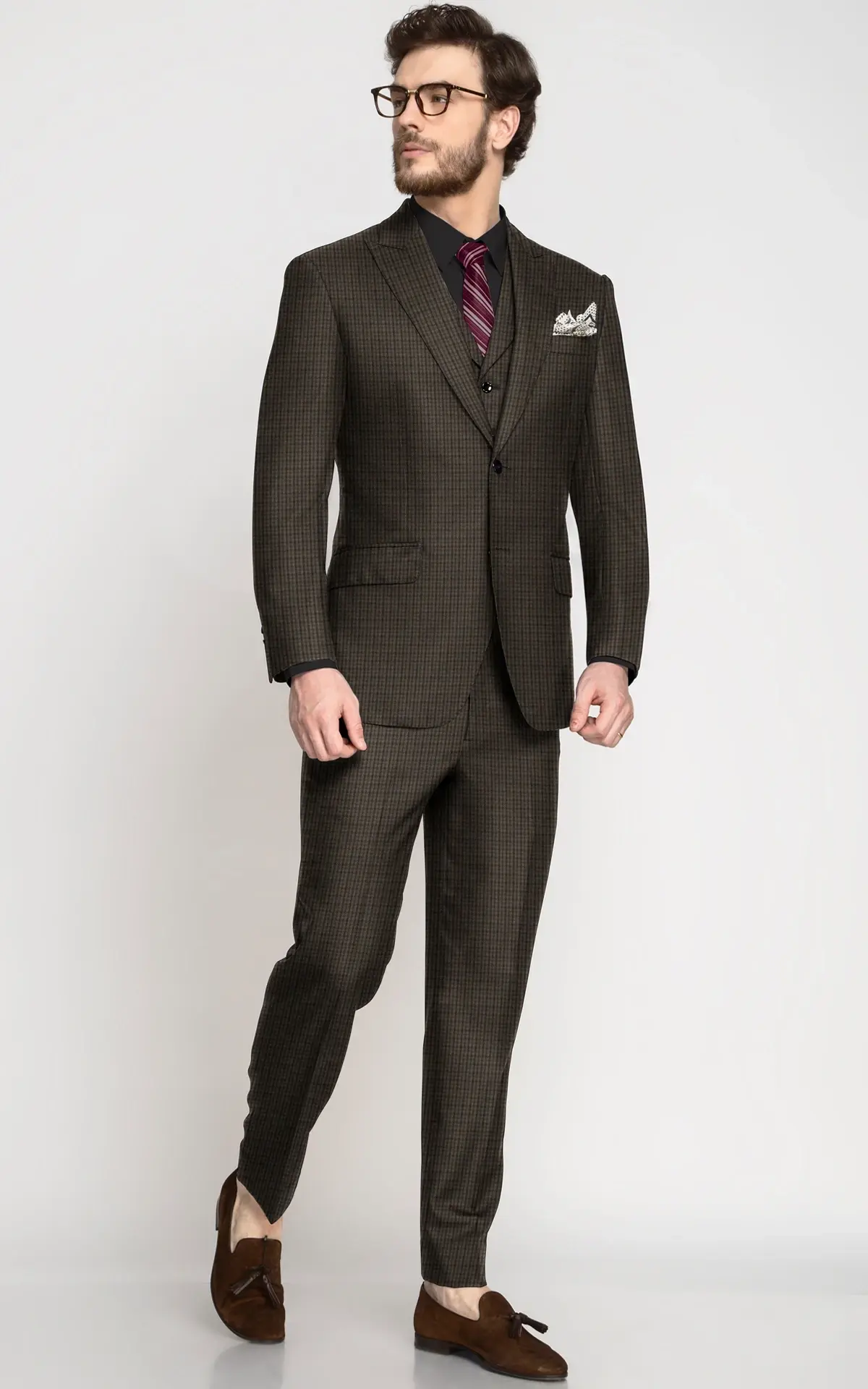 Moss Brown Houndstooth Wool Suit