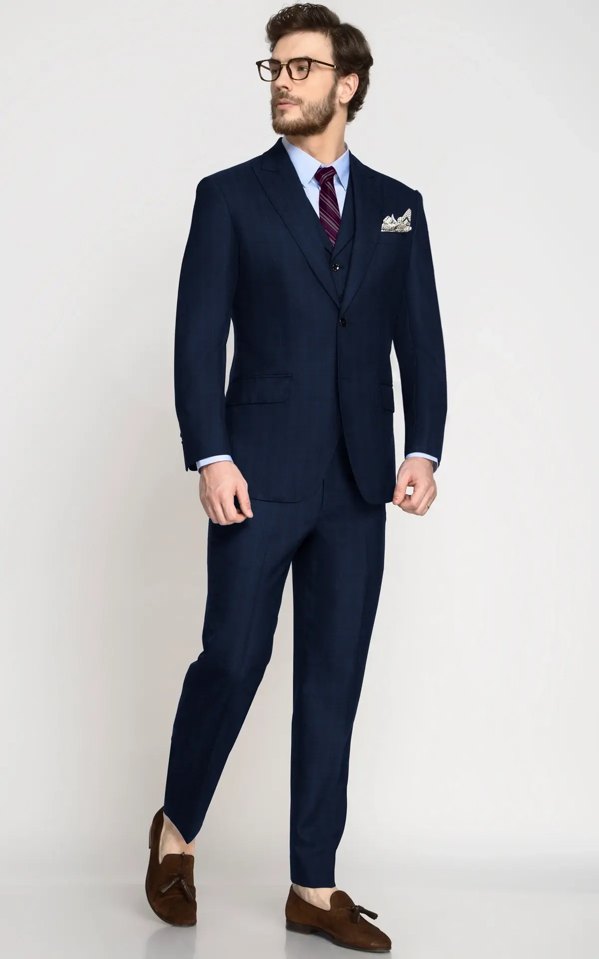 Navy Blue Checks Wool Suit