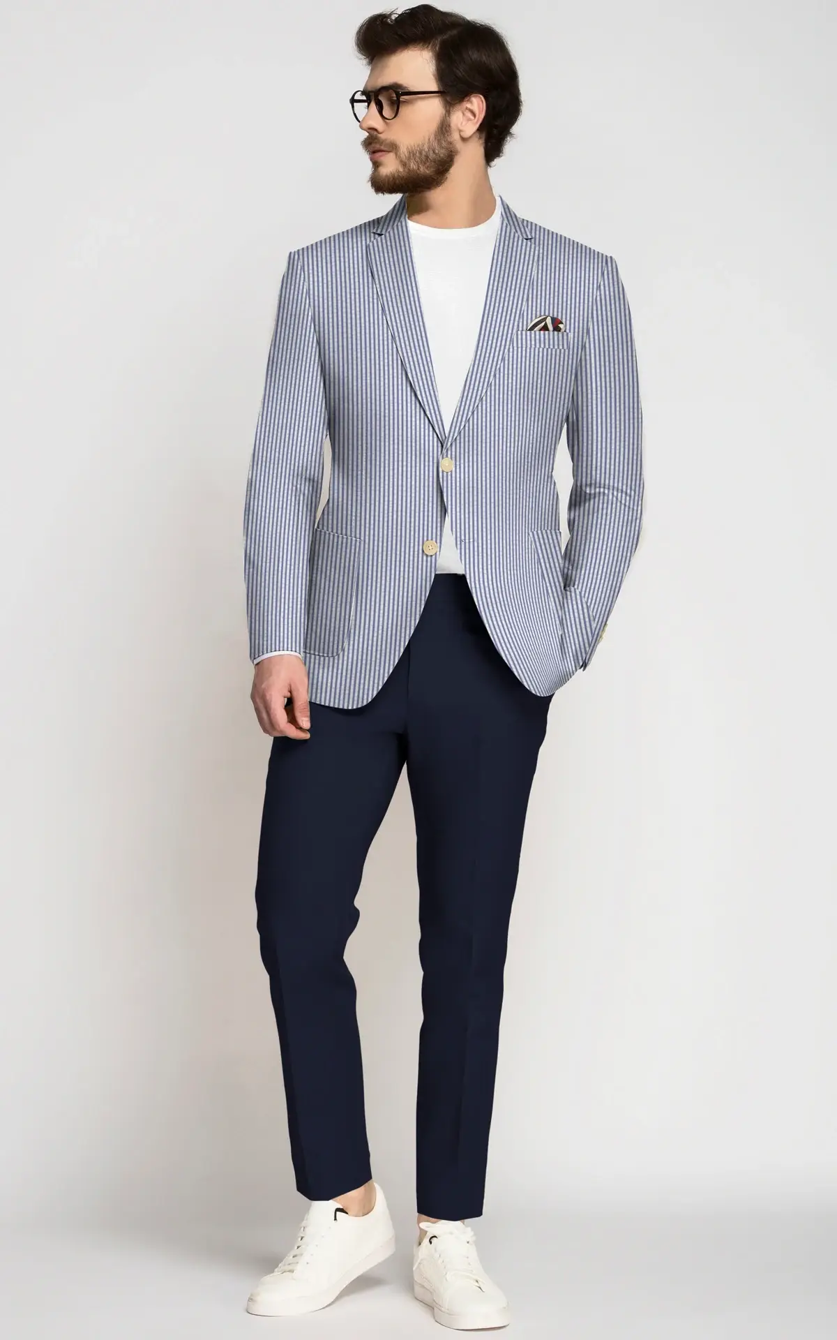 Navy Seersucker Cotton Blazer