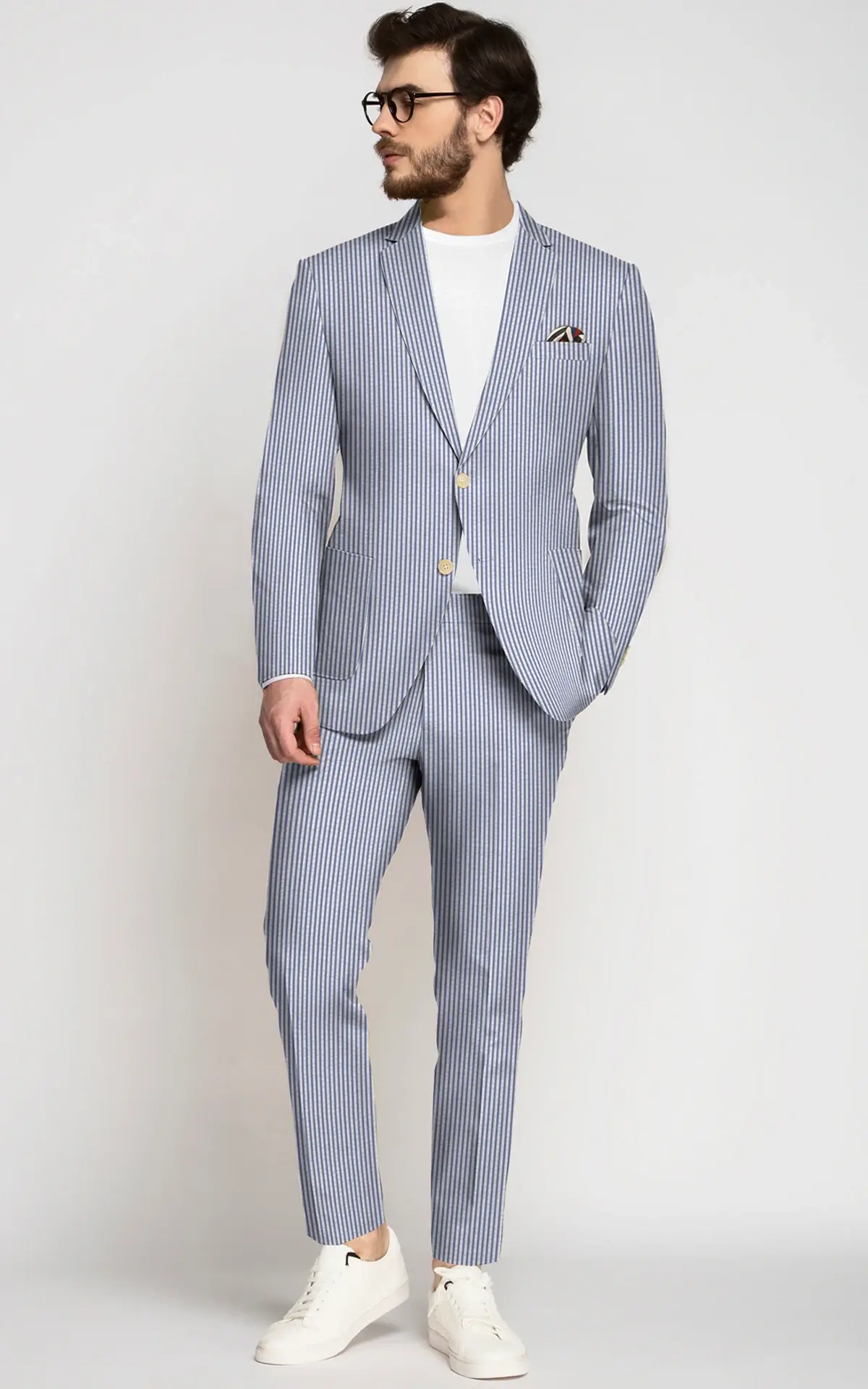 Navy Seersucker Cotton Suit