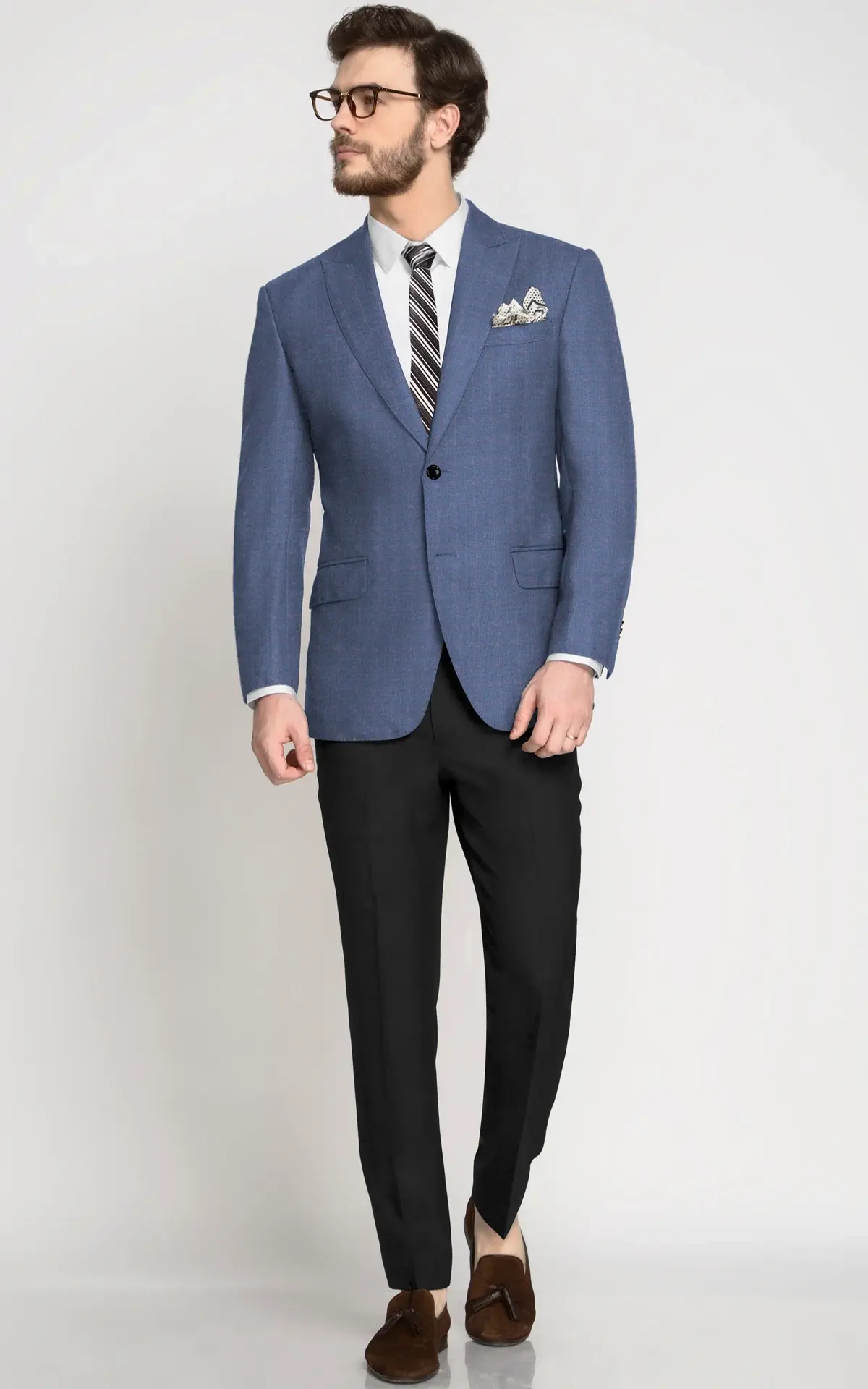 Steel Blue Checks Wool Blazer