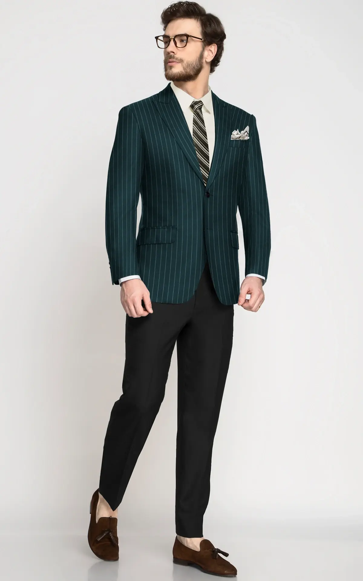 Teal Green Striped Wool Blazer